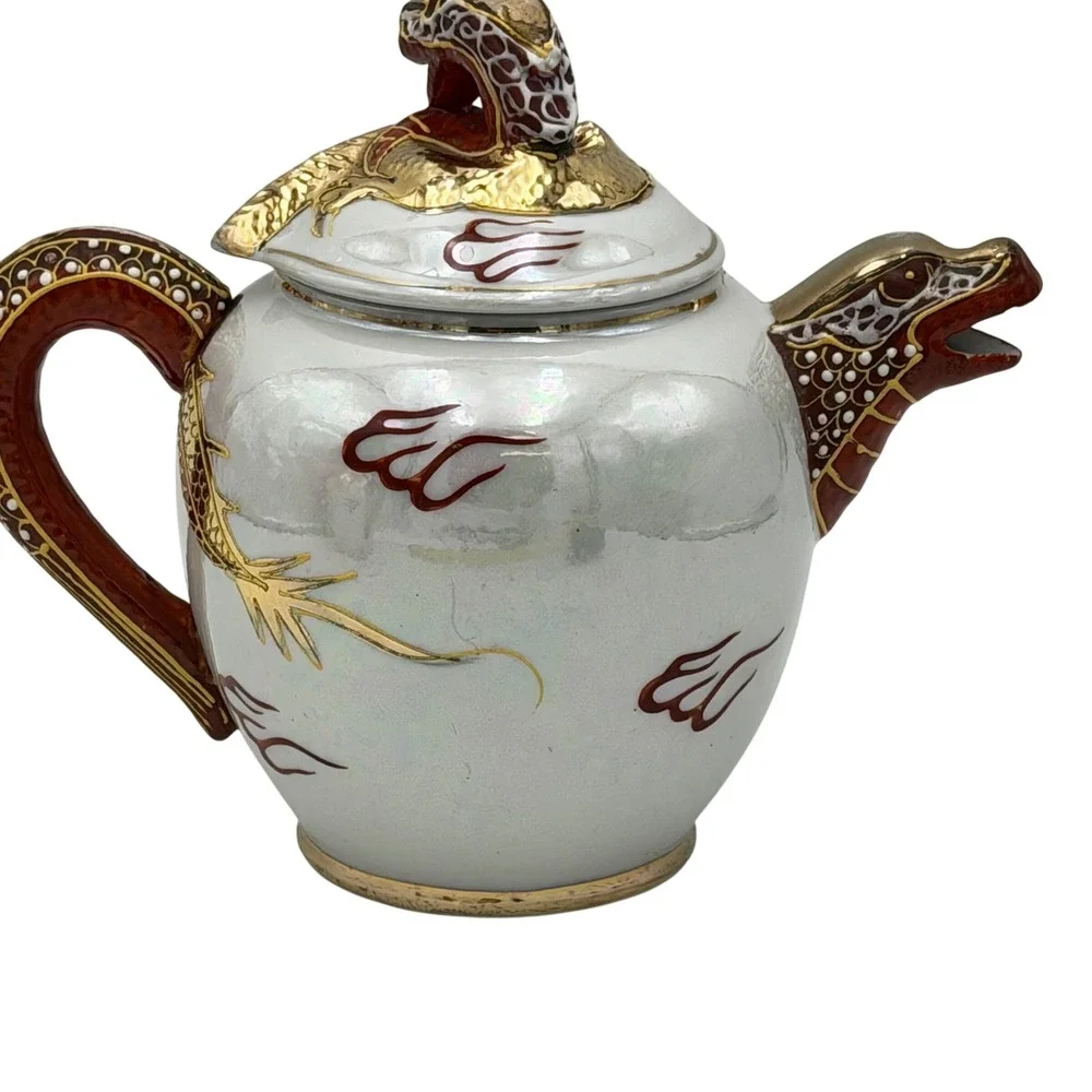 Vtg Gem China Japan Moriage Dragonware Teapot Sugar Bowl Dragon Head‎ Spout READ